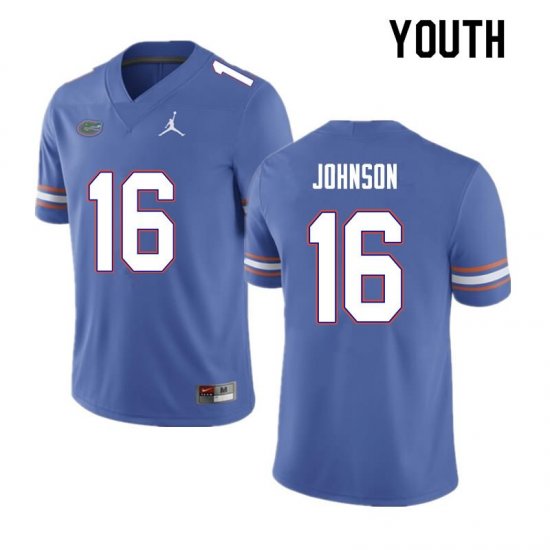 Youth Florida Gators #16 Tre'Vez Johnson NCAA Nike Blue Authentic Stitched College Football Jersey WLV0562DF